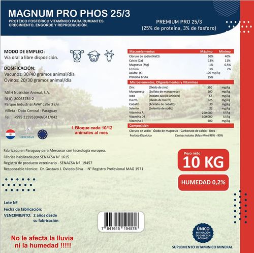 Magnum Pro Phos 25/3 Proteico Fosfórico Vitamínico para Rumiantes. Crecimiento, Engorde y Reproducción. Copy